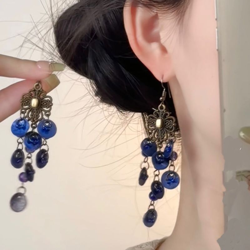 Nuovi orecchini di lusso di alta qualità con perline di vetro a goccia in stile cinese, versatili e semplici, con ganci per le orecchie, leggeri e alla moda._voghion.com