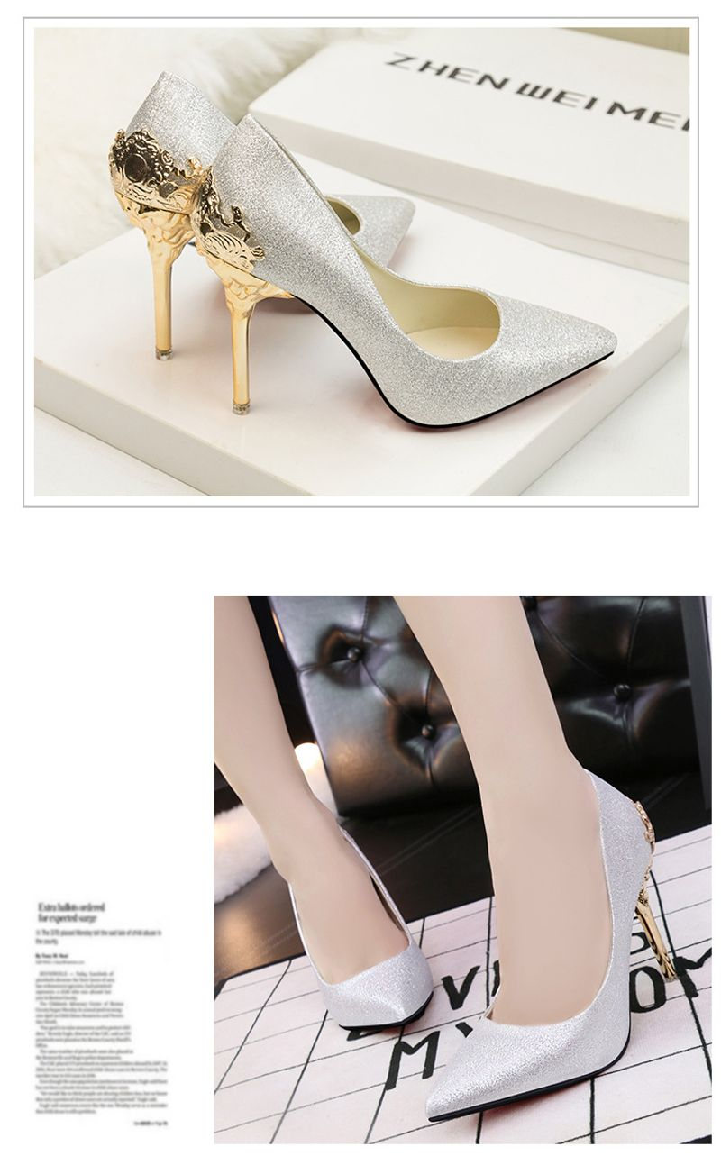 p9Koreanischer Stil spitzer Zeh einzelne Frauen Hochzeit rote Brautschuhe Metall hohl Wildleder Stiletto High Heels_voghion.com