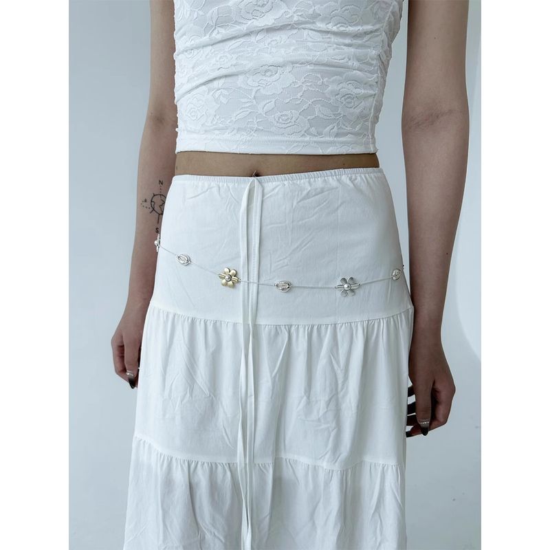 Trendy Metall Blume Farbe-Block Lange Halskette Für Frauen Ins High-End Nische Layered Pullover Taille Kette Mode_voghion.com