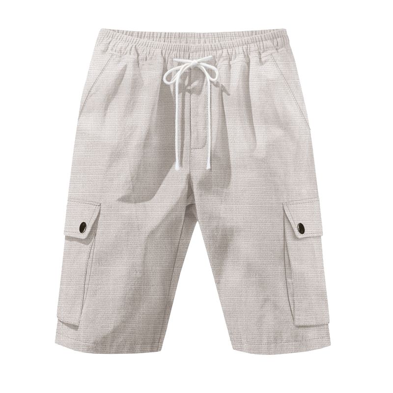 Pantalones cortos casuales de playa de lino con nudo de bambú para hombre de American Amikaji Outdoor Tactical Workwear de verano_voghion.com