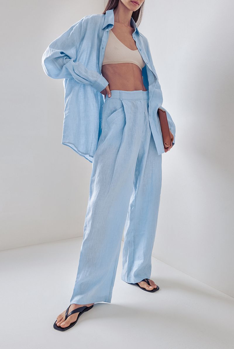 Abbigliamento da donna, abiti larghi in cotone e lino, semplici camicie a maniche lunghe e pantaloni, due pezzi casual_voghion.com