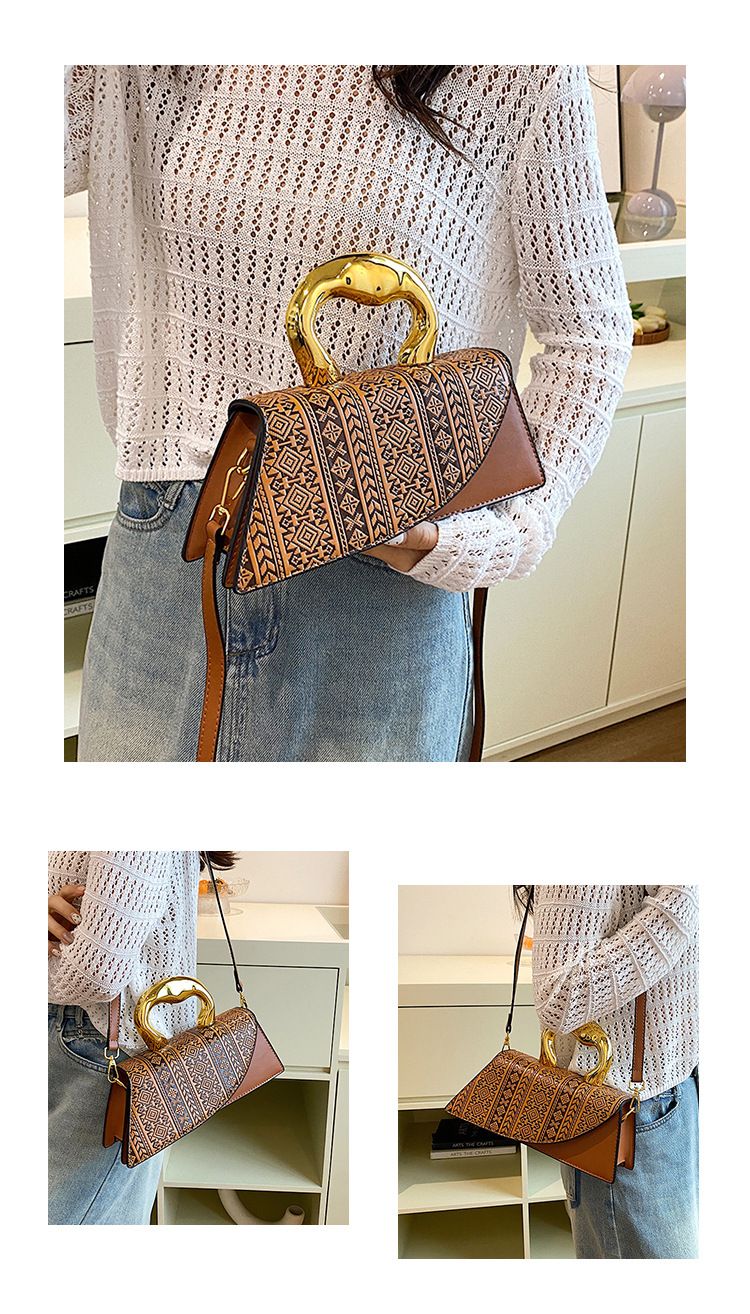 French Shell 2024 New Trendy Western style Electroplated Handbag Printed Splicing Bag_voghion.com