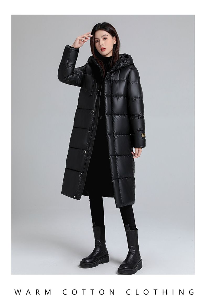Women's Long Hooded Thermal Graphene Padded Coat - Winter Warm Loose Fit Jacket With Pockets, Black, Plus Size Available_voghion.com