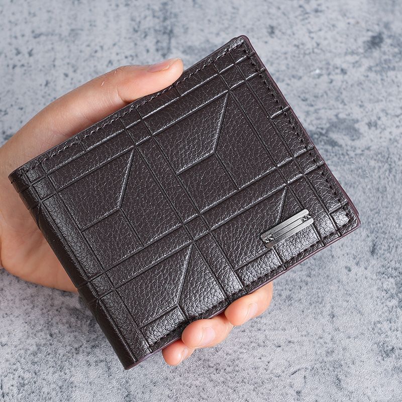Nueva billetera para hombre, billetera corta, billetera juvenil de cuero suave horizontal a cuadros, billetera de gran capacidad con múltiples ranuras para tarjetas_voghion.com