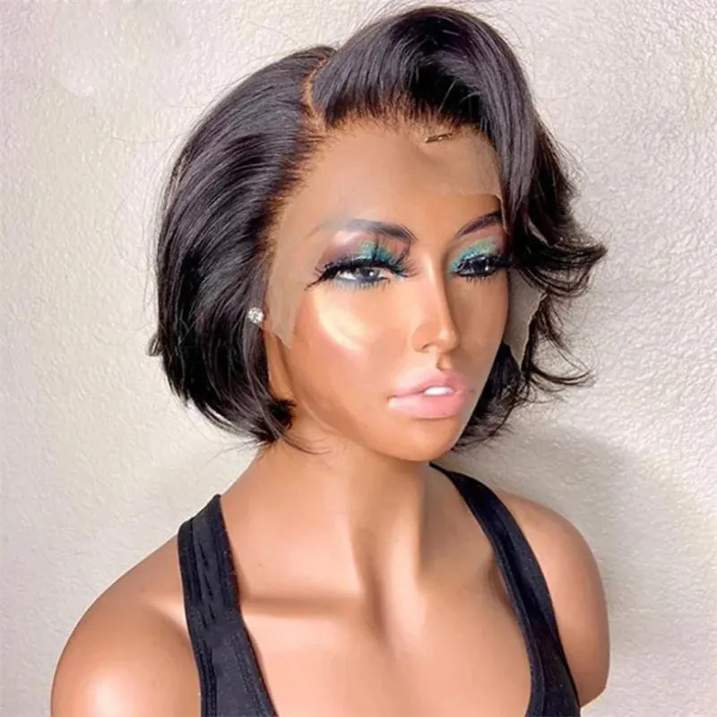 Pixie Cut Transparent Lace Human Hair Wigs for Women Short Bob Wig 13X4 Lace Front Wig Prepluck Brazilian Hair_voghion.com