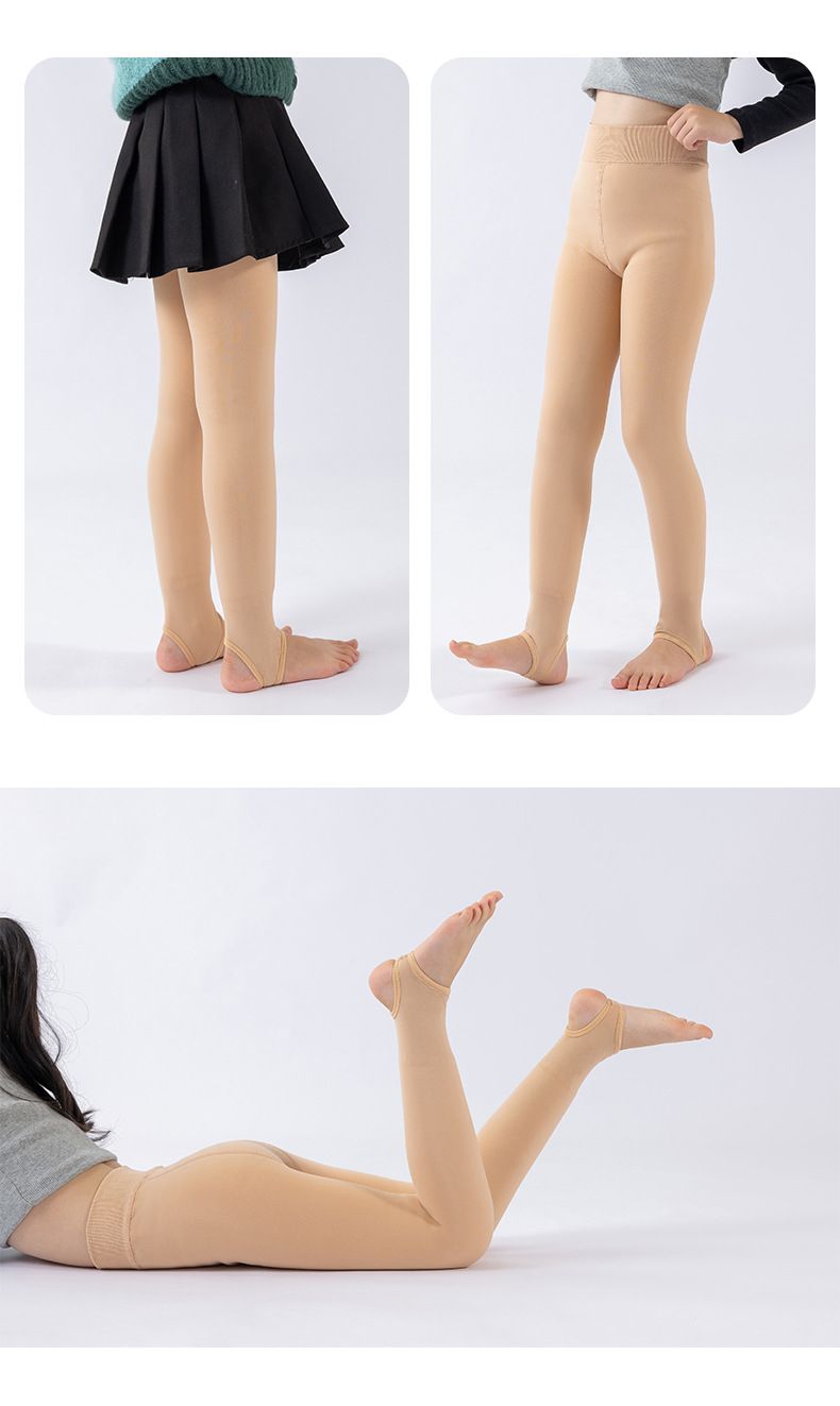 Collants thermiques doublés en polaire pour femme - Leggings d'hiver anti-boulochage haute élasticité, noir/peau/blanc (avec pieds/convertibles)_voghion.com