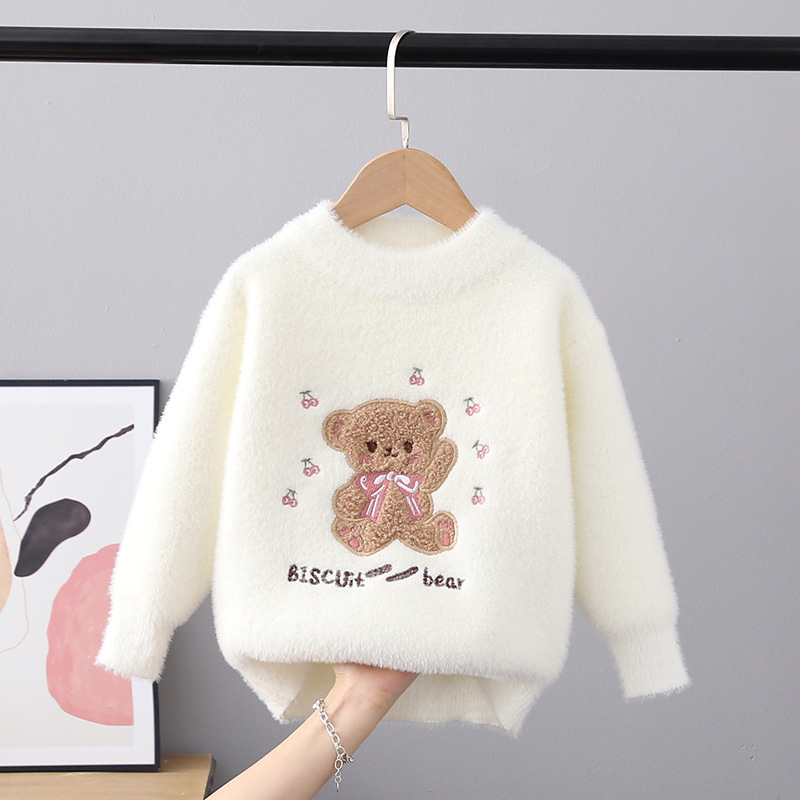 Pull à col rond pour filles, pull en cachemire de vison, manches longues, dessin animé, automne et hiver_voghion.com