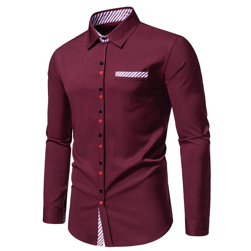Camicia a maniche lunghe colorata a righe con collo a triangolo alla moda da uomo di nuova taglia europea primavera 2024_voghion.com