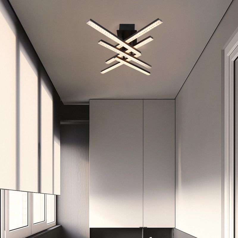 Glitzerlife Deckenlampe LED Deckenleuchte Schwarz - 52CM Dimmbar Wohnzimmerlampe Modern 36W Design Flurlampe Schlafzimmerlampe Metall Kristall Deckenbeleuchtung_voghion.com