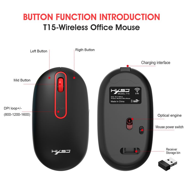 T15 2,4G wiederaufladbare kabellose Maus mit leisem Design, 500 mAh, geeignet für Bürospiele_voghion.com