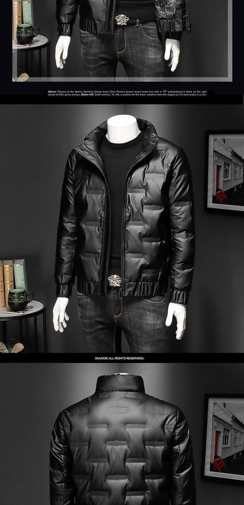 Chaqueta corta cálida de algodón de seda brillante con cuello alto de moda de invierno para hombre engrosada_voghion.com