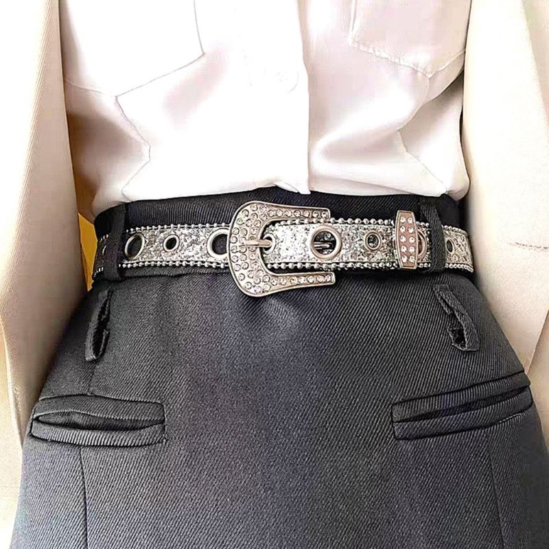 HOT Delicate Adjustable Buckle Woman Haruku Full Sequins Waist Belts Cowgirl Y2k Girls Belt for Jeans Men Y1UA_voghion.com