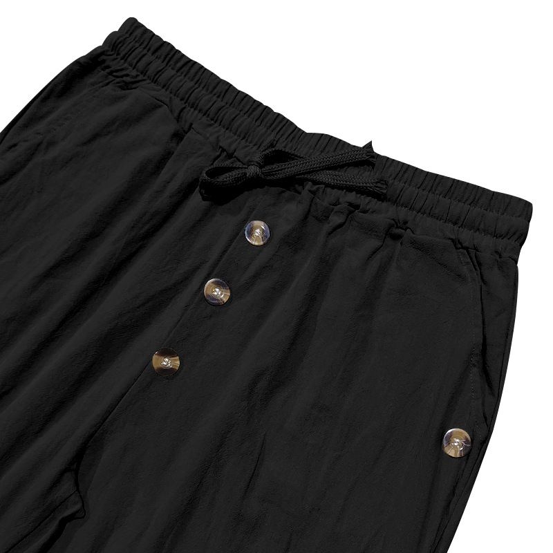 Spring And Autumn American Beach Solid Color Cotton Linen Loose Drawstring Button Casual Pants For Men_voghion.com