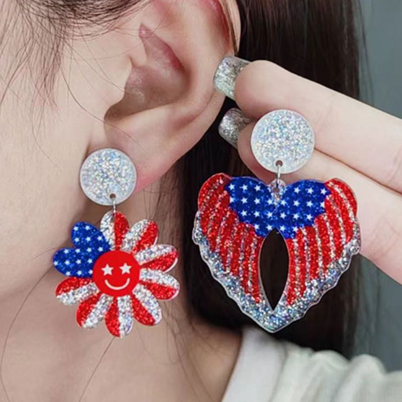 Elemente des amerikanischen Unabhängigkeitstages, rot, weiß, blau, Flagge, buntes Herz, Acryl-Ohrstecker, baumelnder Schmuck für Frauen_voghion.com