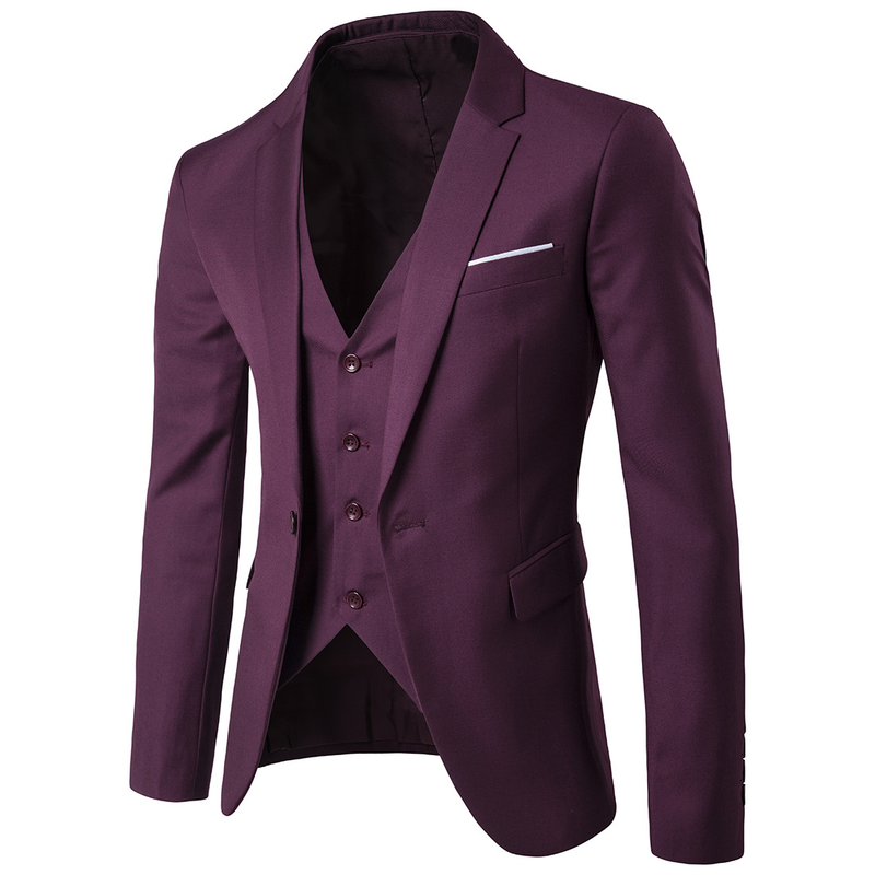 Business casual suit three-piece groomsman wedding one-button suit S-6XL_voghion.com