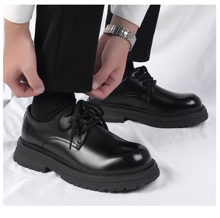 WalkPrime Derby da uomo, stivali bassi Martin, stile britannico, punta tonda, robusti, neri, scarpe casual in pelle con suola spessa, versatili_voghion.com