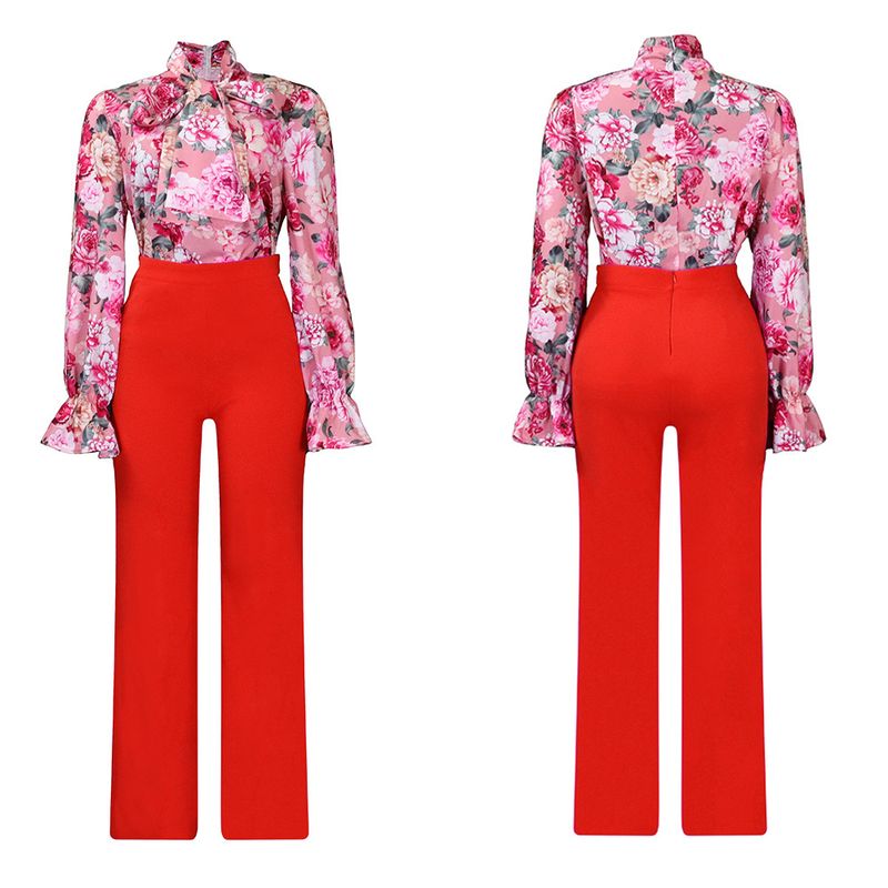 Dameskleding herfst en winter losse grote maten casual bedrukte shirts met lange mouwen wijde pijpen broeken cross border tweedelige set_voghion.com