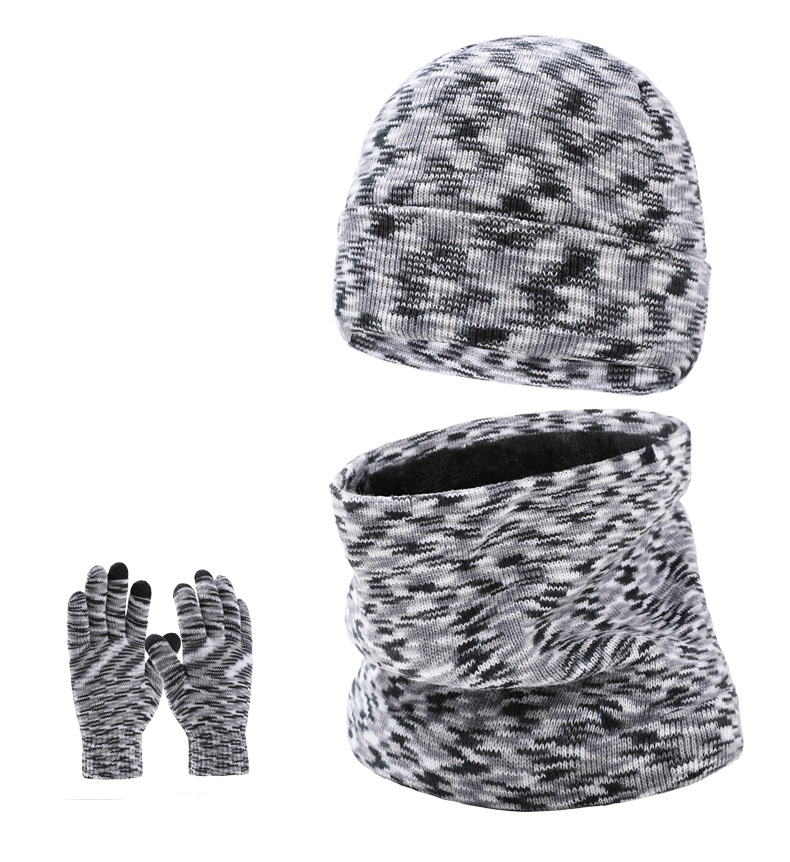 Wintermütze, Schal und Handschuhe, dreiteiliges Set für Herren, Strickmütze plus samtige Winterwollmütze und Schal_voghion.com