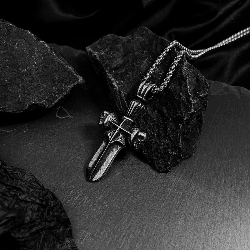 Nuovi gioielli europei e americani con personalità croce in acciaio inossidabile, collana da uomo in acciaio al titanio_voghion.com