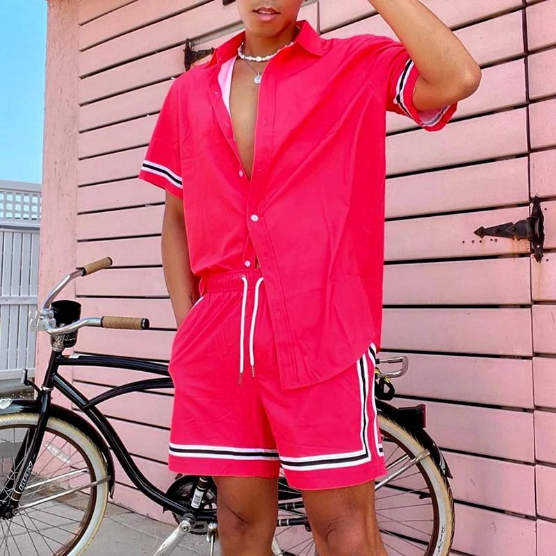 Herrenbekleidung Herren Hawaiihemd Code 3D-gedruckte Shorts Hemd Anzug Sommer_voghion.com