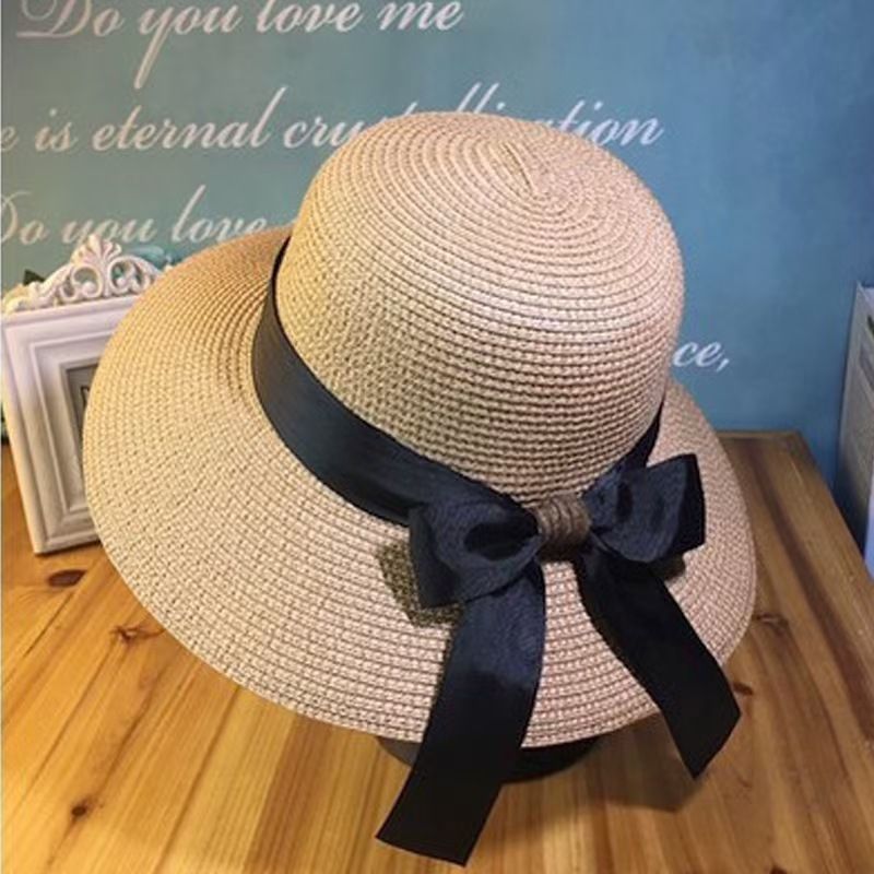 Cappello estivo con fiocco in paglia da donna, a tesa larga, per spiaggia, mare, vacanze, moda, svolazzante, pieghevole, intrecciato_voghion.com