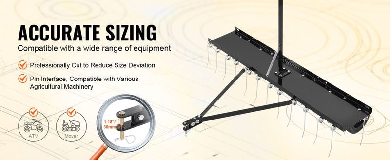 VEVOR Tow Behind Dethatcher, 48-inch Tow Dethatcher With 24 Spring Steel Tines, Lawn Dethatcher Rake For ATV Or Mower, Tow Behind Lawn Rake With Lift Handle For Garden Farm Grass_voghion.com
