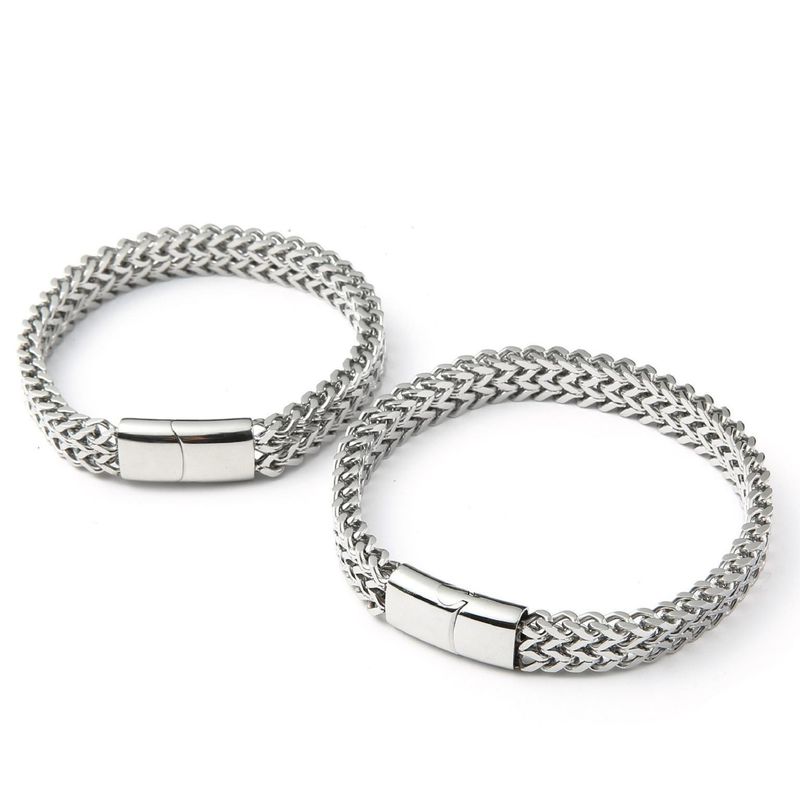 Bracciale in acciaio inossidabile, con fibbia magnetica in denim resistente allo sbiadimento, marchio audace e alla moda, per coppie, catena cubana a doppio strato_voghion.com