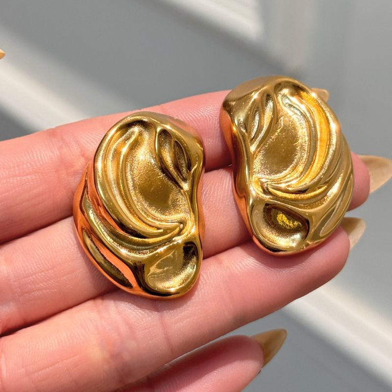 Real Gold Electroplated Titanium Steel Vintage Retro Versatile Earrings_voghion.com
