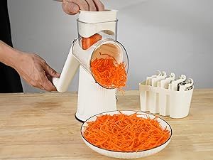 Rotary With Handle, 5-in-1 Cheese Grater Hand Crank, Strong Suction Cup Base, White_voghion.com