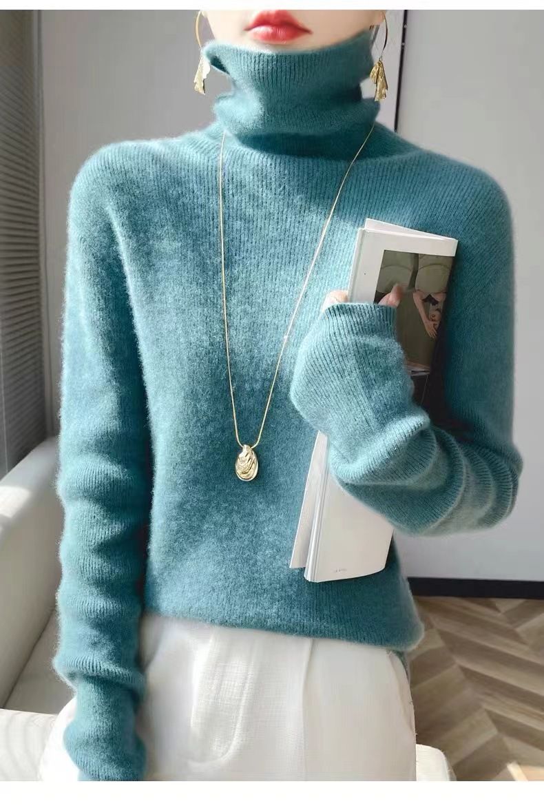 Super Warm Knitted Autumn Winter New Style Comfortable High Neck Sweater For Women Thickened Pile Collar Layering With_voghion.com