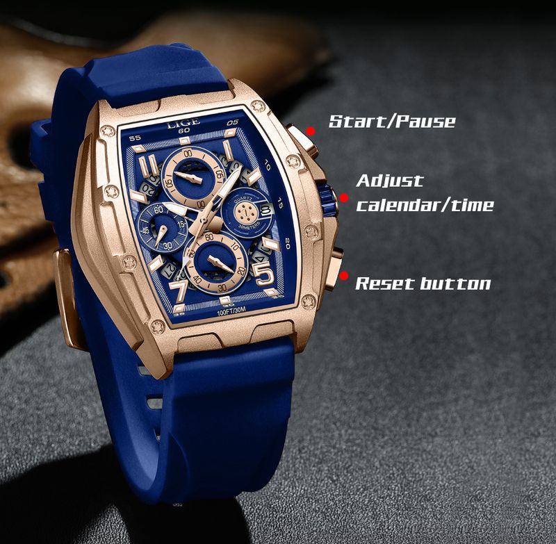 Men's Fashion Quartz Watch With Chronograph, Skeleton Dial, Water Resistant, Stainless Steel Case, Silicone Strap, Casual Business Timepiece_voghion.com
