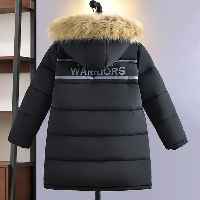 Manteau d'hiver en coton pour garçon, version coréenne, grande taille, lettre pour enfants, mi-long, en duvet, épais et chaud, tendance_voghion.com