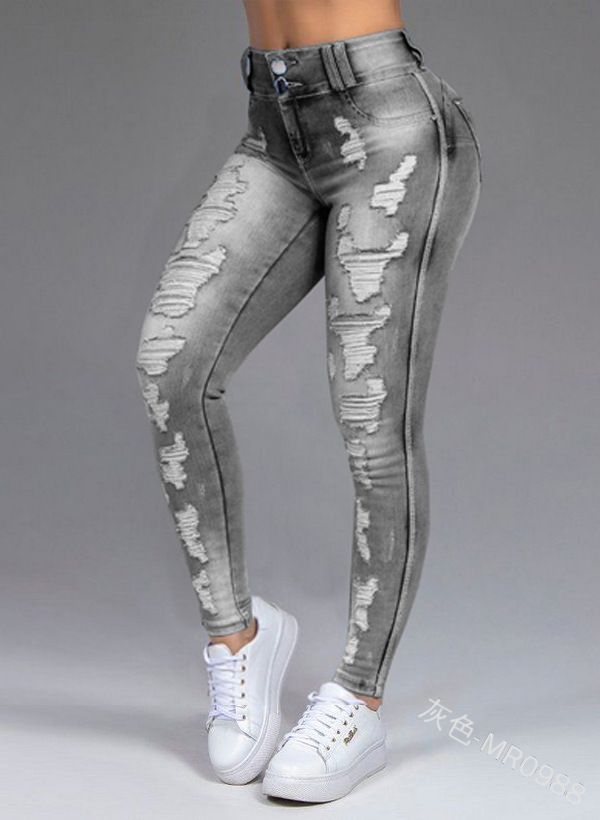 Abbigliamento da donna Nuovi jeans Jeans elasticizzati slim strappati Pantaloni lunghi_voghion.com