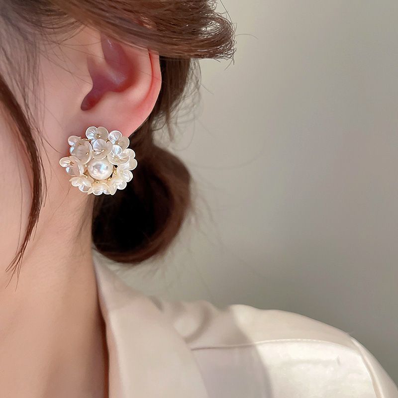 Gümüş İğne Küpeler Tatlı Su İncisi Çiçek Küpeler Moda Yüksek Duygu Küpeler Hafif Lüks Zarif Küpeler Kadın_voghion.com