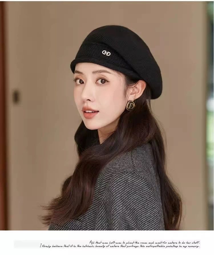 Boina de tricô feminina, resistente ao frio, outono e inverno de 2025, versátil, moderna, quente, elegante e com proteção para as orelhas._voghion.com