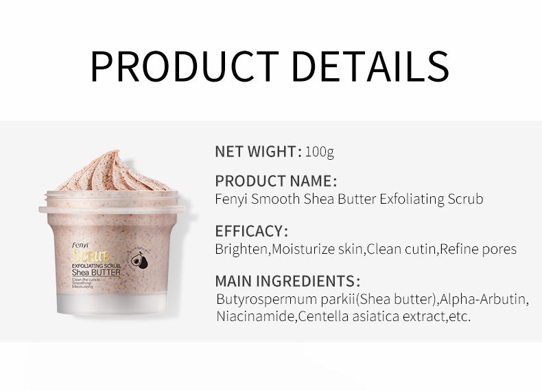 Fenyi Scrub Corpo Leggero al Burro di Karité 100g Esfoliante Detergente Pori Confezione Inglese_voghion.com