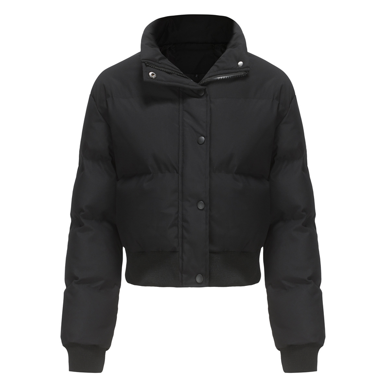 Women's short cotton-padded jacket women's long-sleeved high-necked warm coat_voghion.com