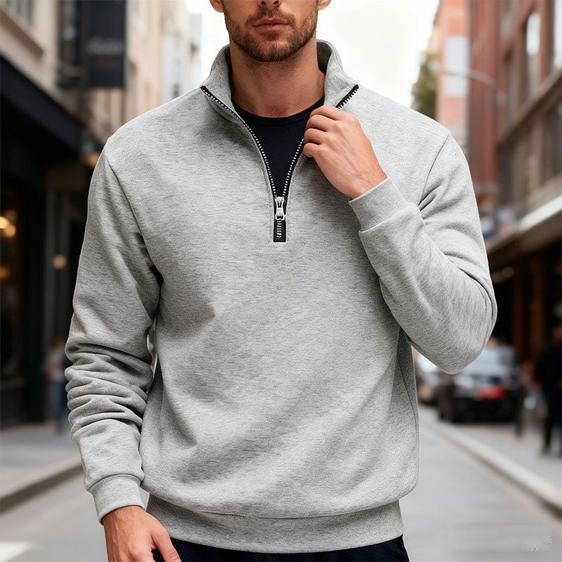 Herren-Fleece-Kapuzenpullover mit Reißverschluss – weicher und warmer Pullover mit Stehkragen, entspannte Passform, schwerer Strick für die Freizeit (mehrere Farben und Größen)_voghion.com