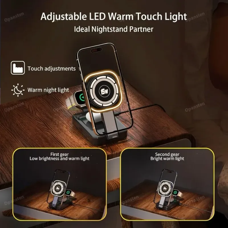 3 In 1 Foldable Magnetic Wireless Charger Pad Stand For Mag Safe IPhone 16 15 14 13 12 IWatch 9 8 AirPods Fast Charging_voghion.com