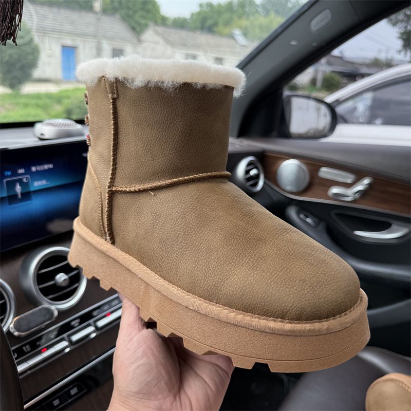 Neue Schneestiefel für Damen im Winter 2025 mit dicker Sohle, gewebter Riemen, Rindsleder, Wolle, verdicktes Fleece, warme Schuhe_voghion.com