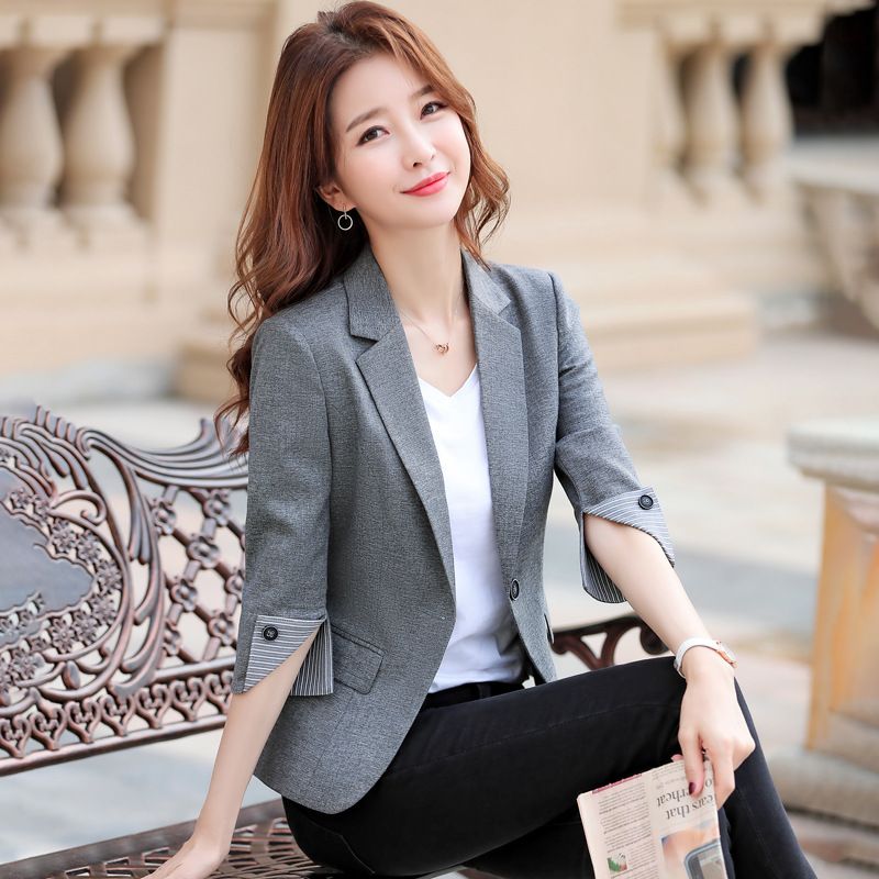 Giacca corta da donna estiva 2022, sottile e piccola, in stile coreano, vestibilità slim, con maniche a tre quarti, blazer casual_voghion.com
