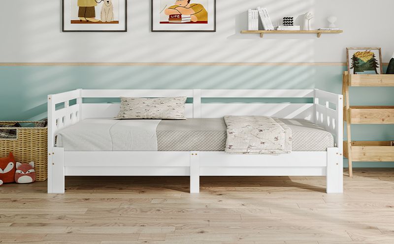 Tagesbett 90x200cm Ausziehbar, Massivkiefer, Mit Rollrost Herzform, Weiß_voghion.com