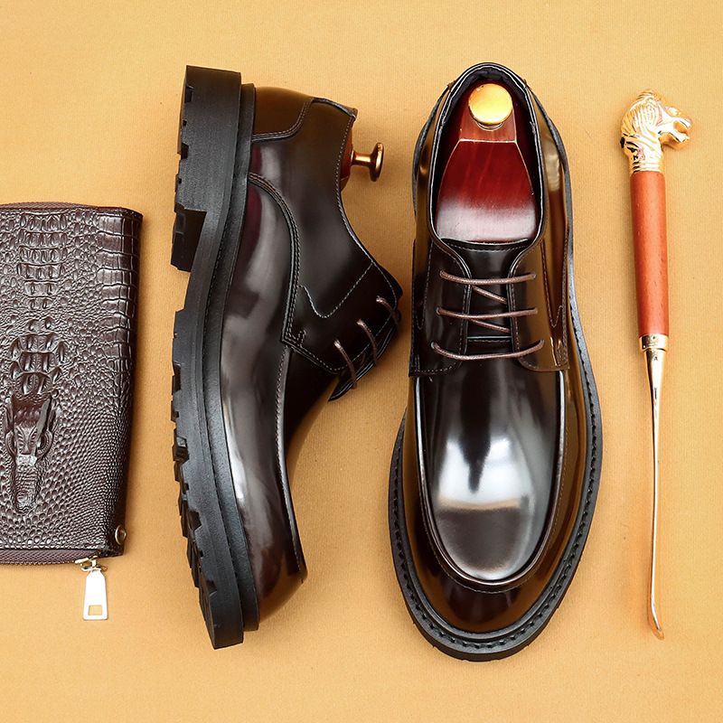 Zapatos Derby de charol brillante estilo británico informal para hombre, estilo formal, con cabeza grande_voghion.com