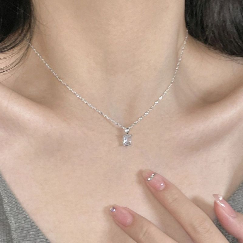 people's 【 24000 Collection 】 Super Sparkling Zircon Block Rock Candy S Pure Silver Necklace For Women, Simple And 【 】 ! Women,_voghion.com