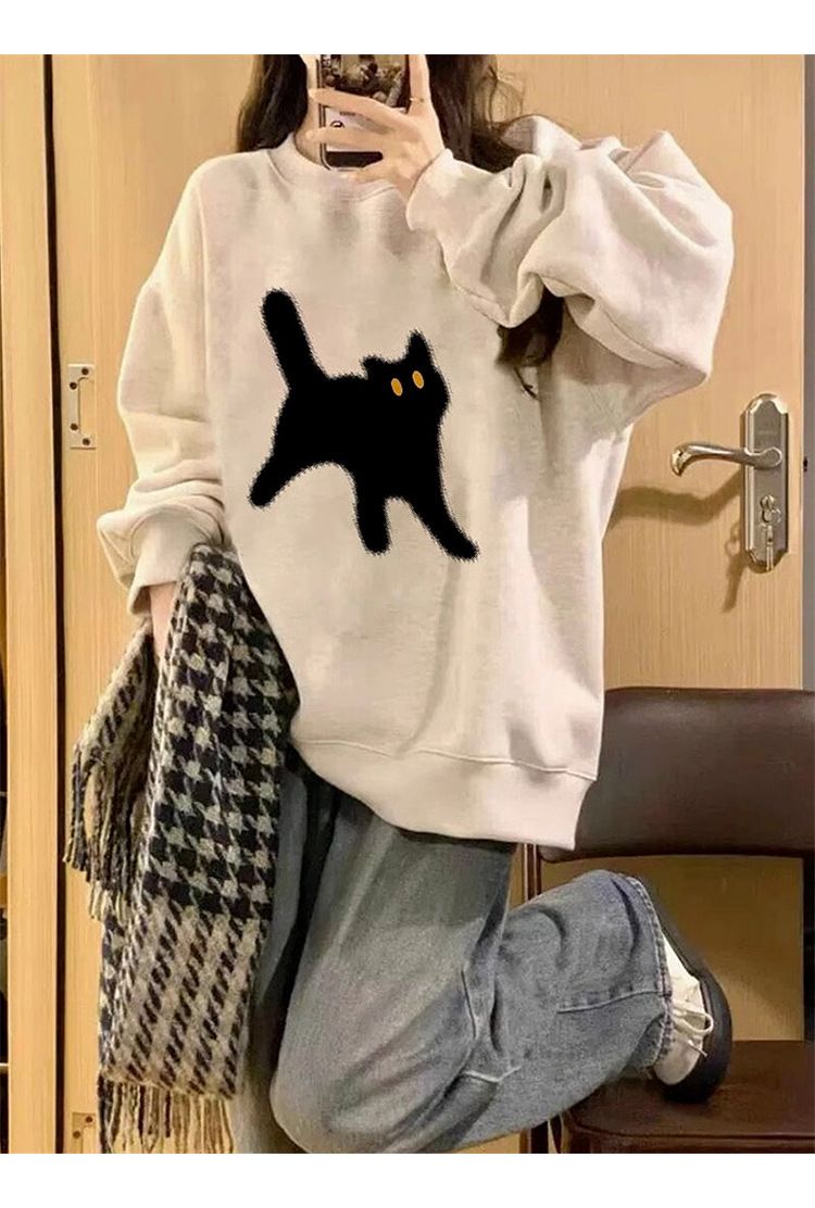 Felpa oversize americana con scollo rotondo per donna, 2025, nuova giacca primaverile in pile grigio per l'inizio dell'autunno_voghion.com