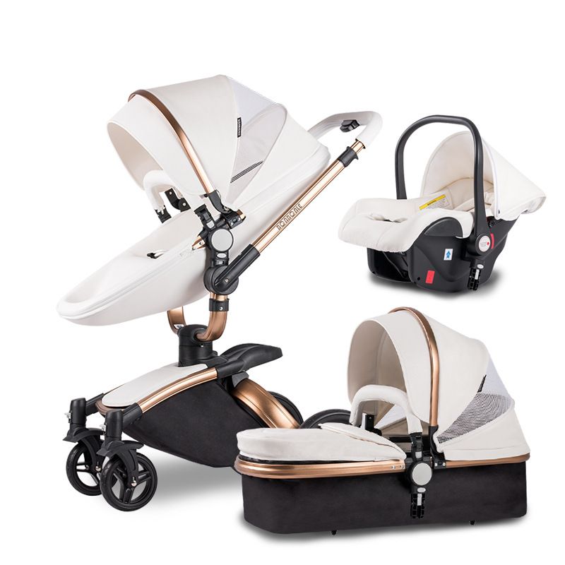 Kinderwagen kan zitten en liggen, leren kinderwagen met twee richtingen, hoog zicht, 360 graden draaibaar, opvouwbaar, schokabsorberend_voghion.com