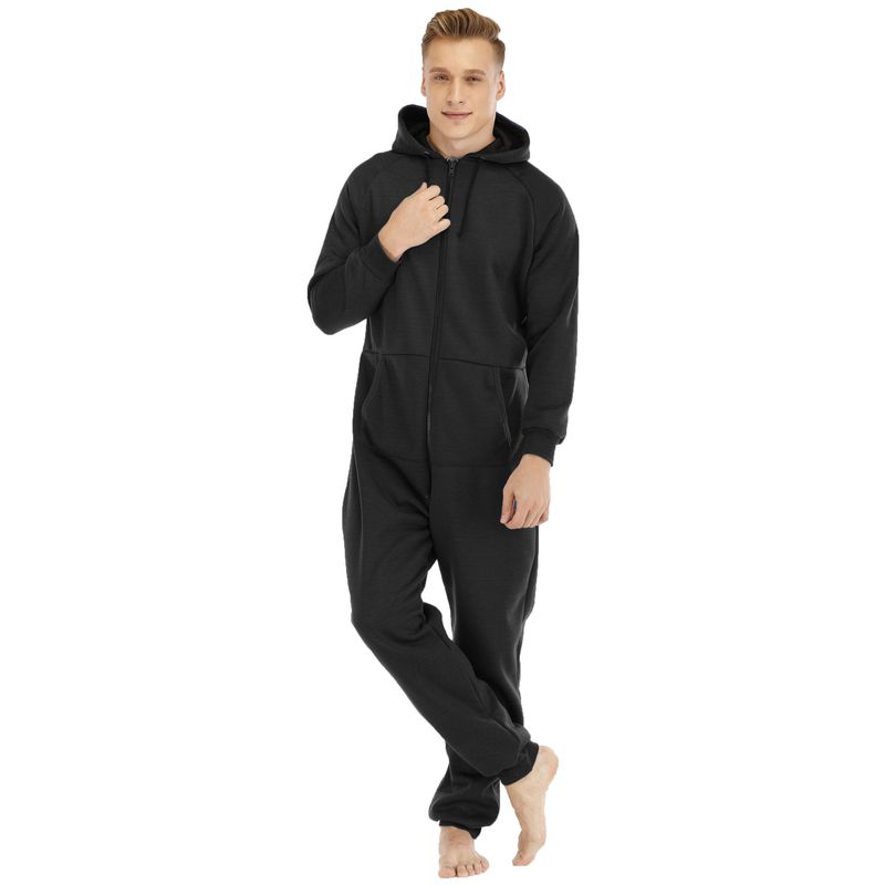 Underwear & Sleepwears Men's Heavyweight Fleece Jumpsuit - Cozy One-Piece Loungewear & Sleepwear For Home Comfort (Green, Black, Royal Blue, S-XXL)_voghion.com