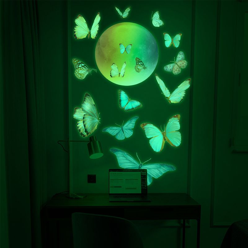 Colorful butterfly flying towards four-color AFG3532 gradient color moon glow in the dark wall sticker_voghion.com