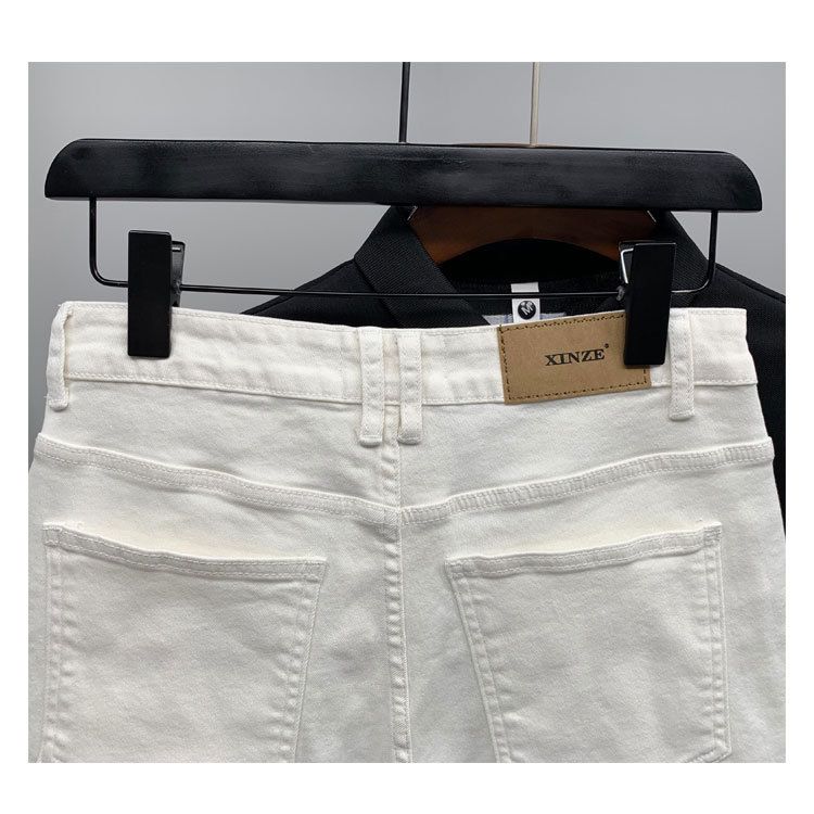 Roupas masculinas Hot Diamond Slim Stretch Denim Shorts Verão Novos Calças Masculinas Brancas de 4 Pontos_voghion.com