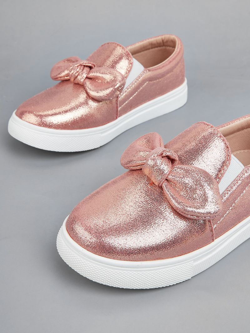 Scarpe basse in raso con punta tonda per ragazze, graziose sneakers a farfalla, scarpe sportive casual slip-on_voghion.com